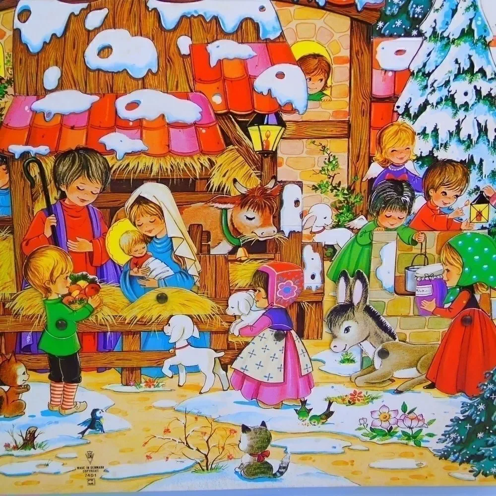 1970s Advent Calendar Nativity Scene GEMO Denmark
